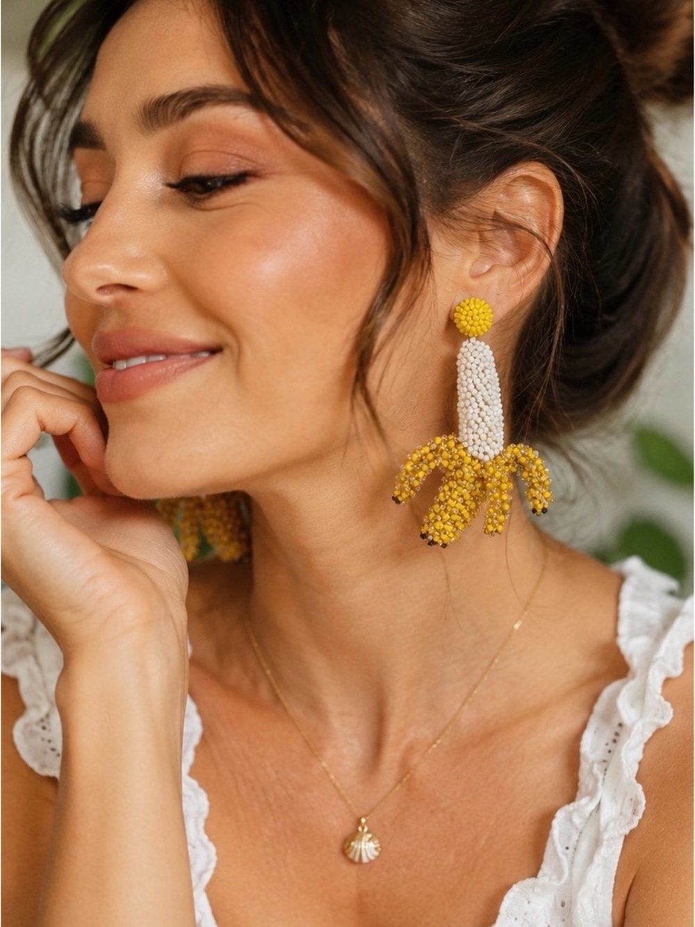Deepa Gurnani Beaded Banana Statement Drop Earrings NWT
